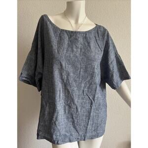 Eileen Fisher Hemp Organic Cotton Boxy Top Size Large Blue Gray Short Sleeve